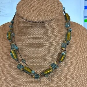 Chic Multi-Strand Necklace with Teal and Gold Beads